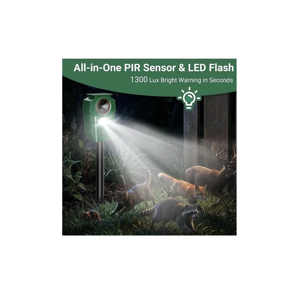 12N32/Solar Ultrasonic Animal Repellent with Motion Sensor LED Lights Waterproof